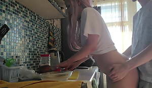 Young stepsister gets unexpected assfuck fuck in the kitchen
