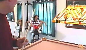Unpredictable intensify small tit cheerleader honey on pool table sucking increased by fucking cock