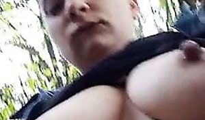 Fingering my wet crack on touching nature and showing my tits on touching public